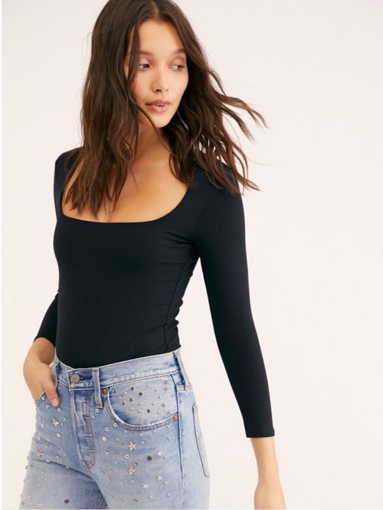Free People Tops - Free People Intimately Black Square Neck Long Sleeve Bodysuit Small